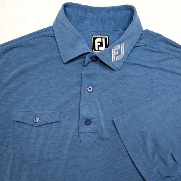 FootJoy Athletic Fit Mens Golf Polo Shirt - Medium Heather Blue Collar Logo - Picture 1 of 7